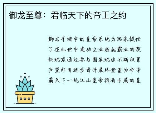 御龙至尊：君临天下的帝王之约